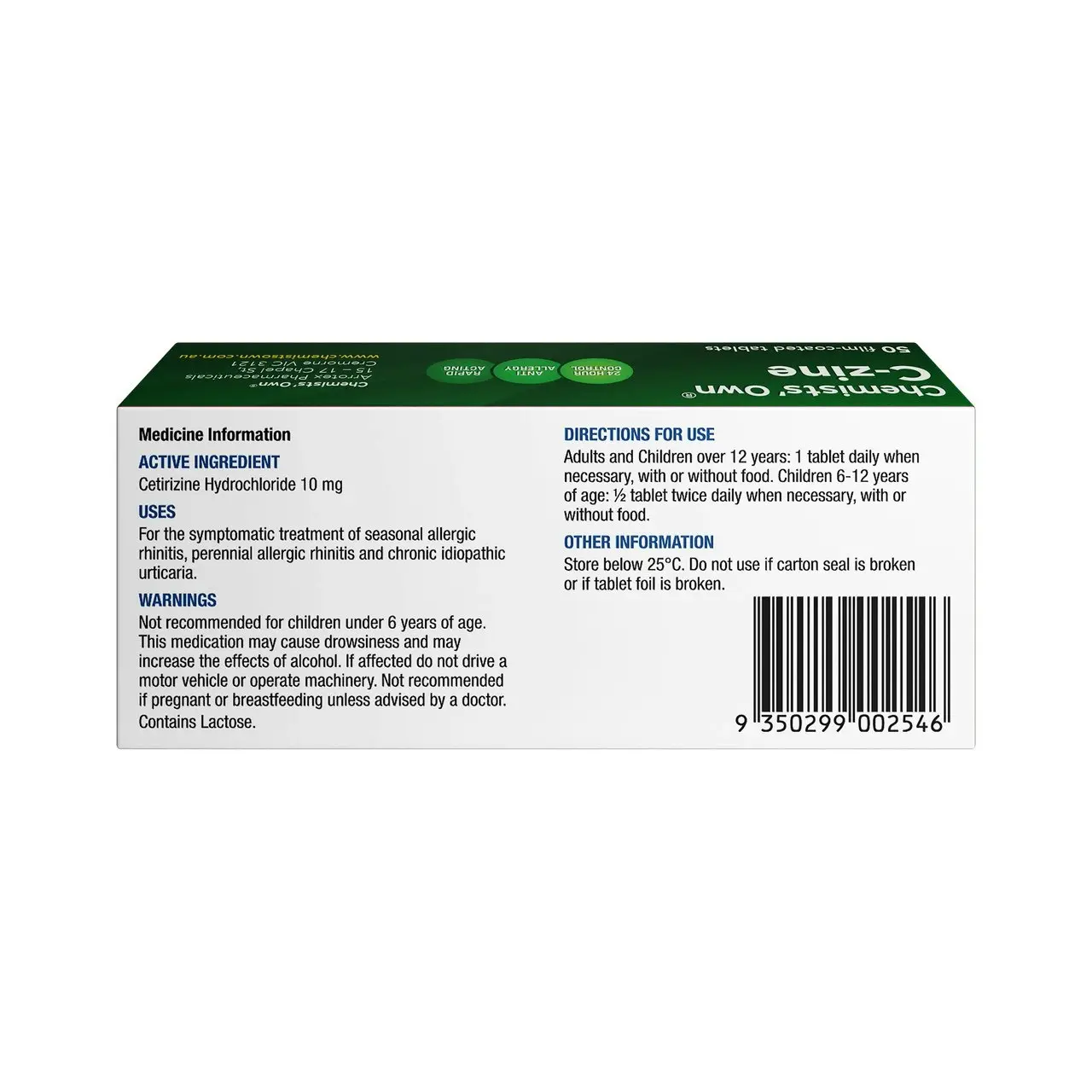 Chemists' Own C-Zine Tablets 10mg 50