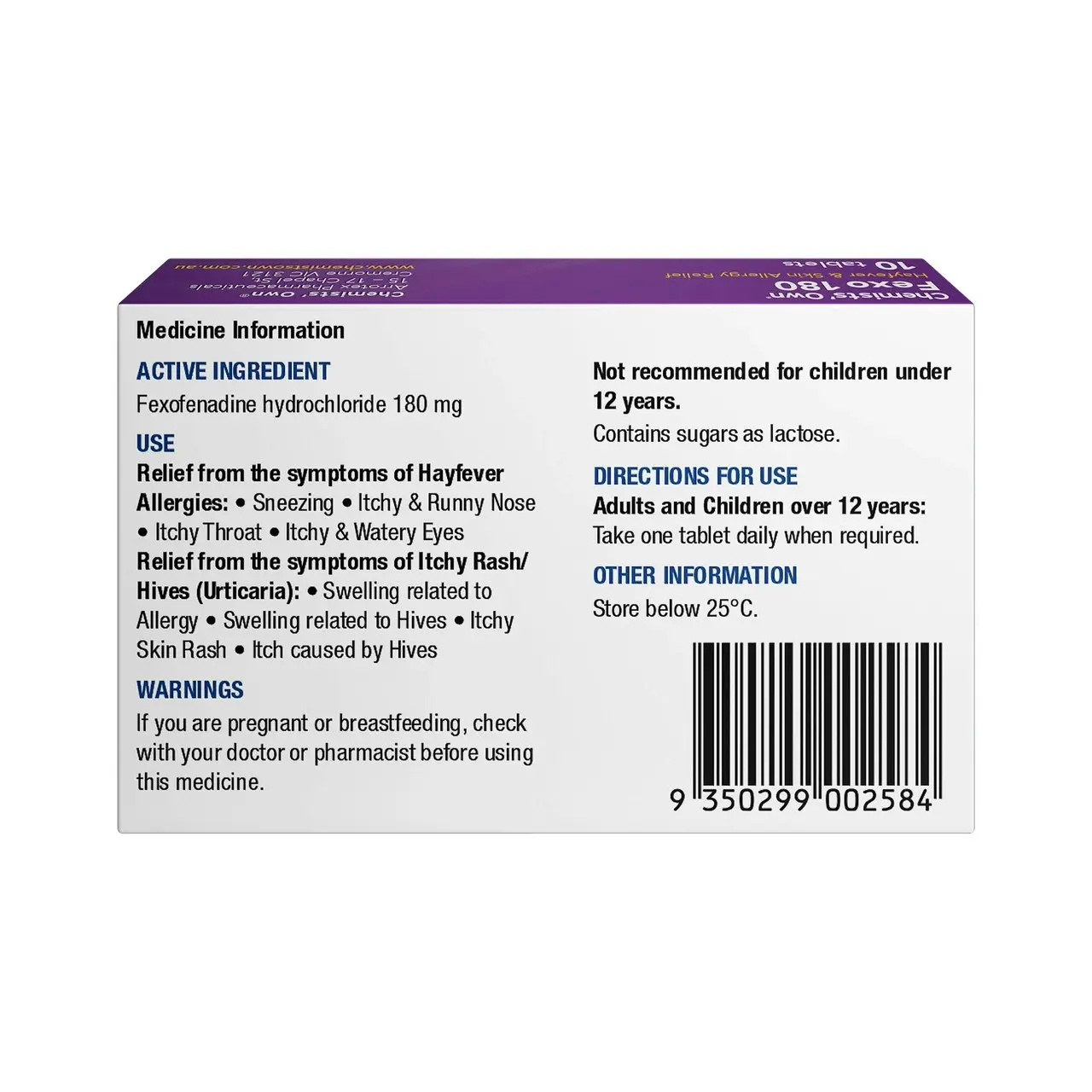 Chemists' Own Fexo Tablets 180mg 10