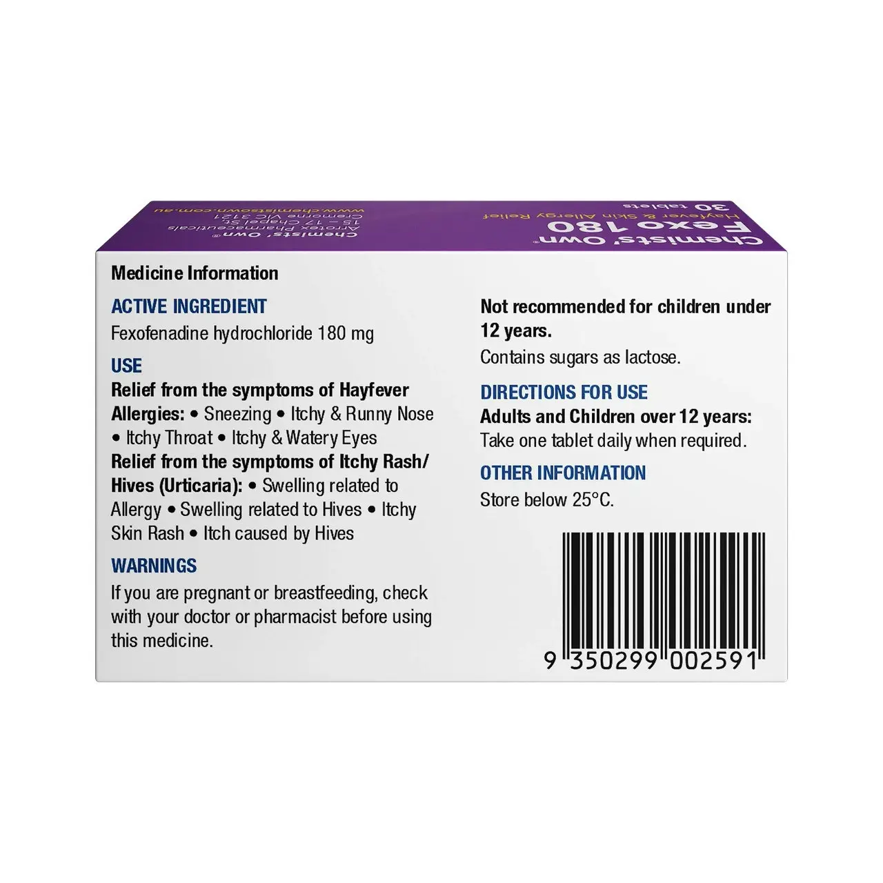 Chemists' Own Fexo Tablets 180mg 30