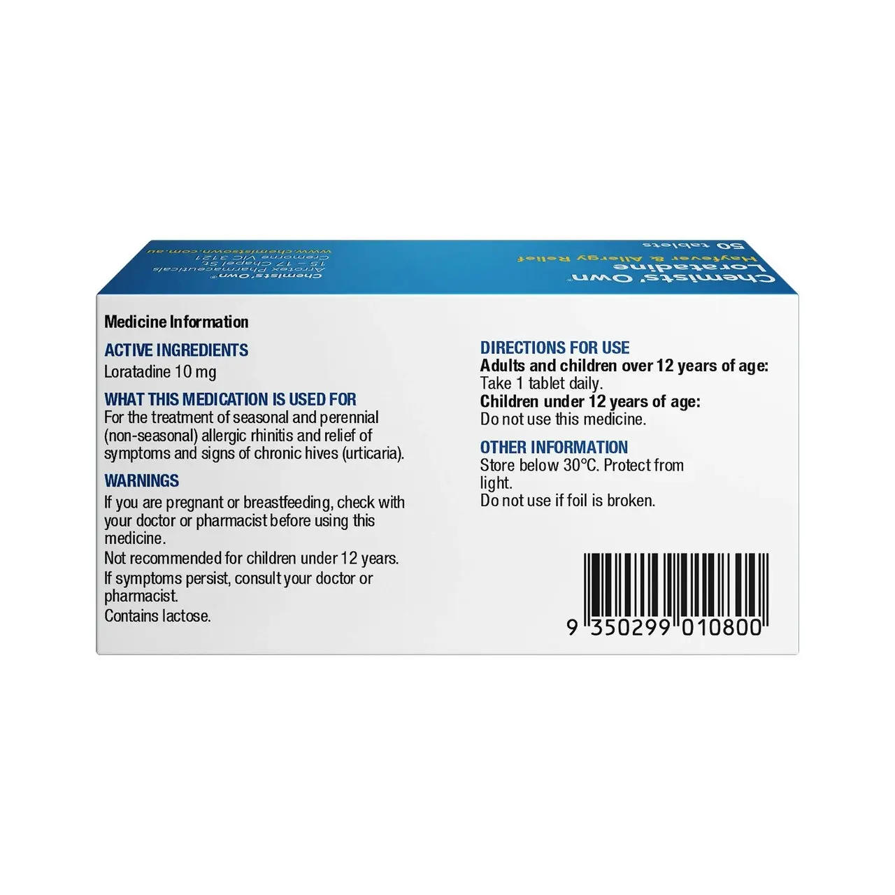 Chemists' Own Loratadine Tablets 10mg 50