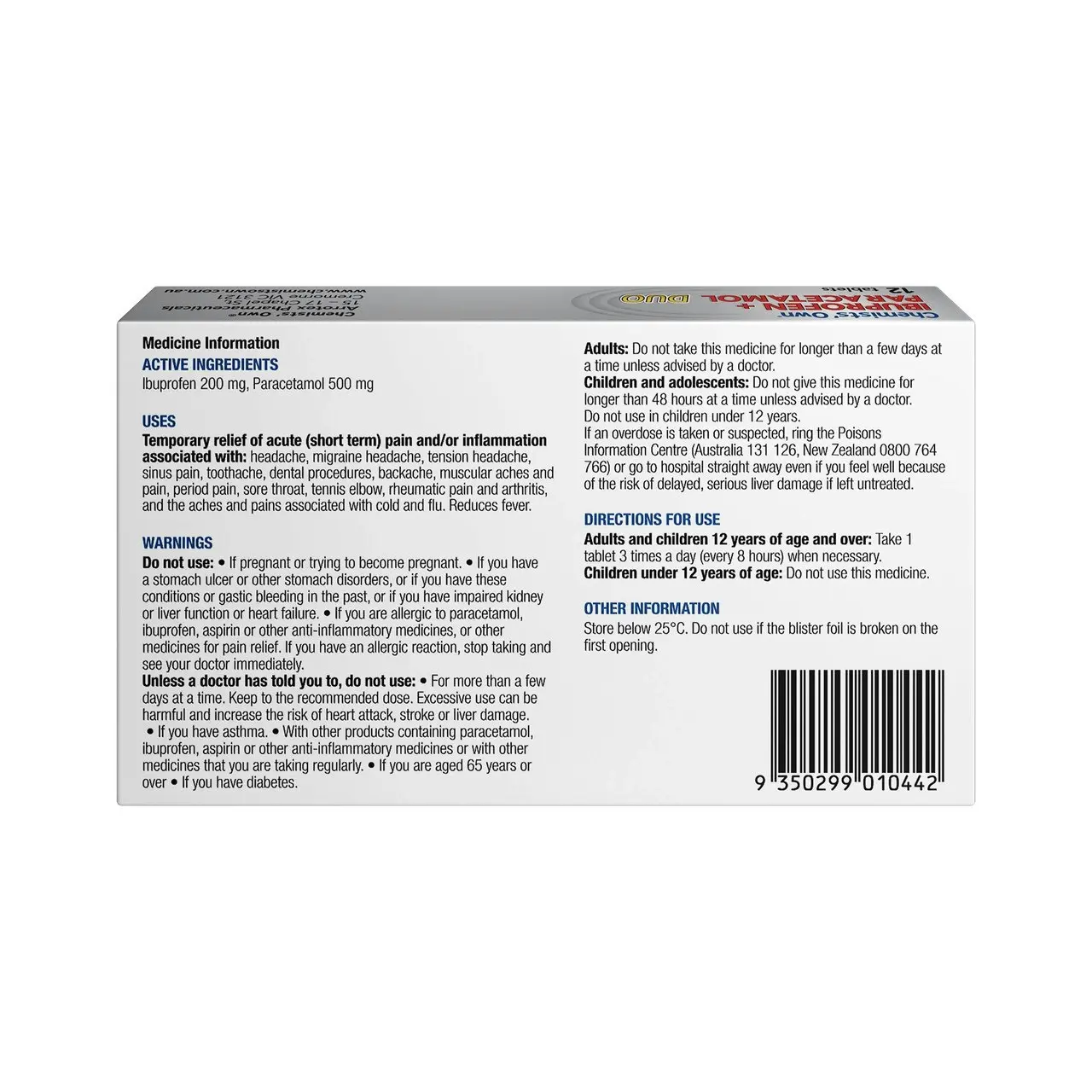 Chemists' Own Ibuprofen + Paracetamol Duo Tablets 12