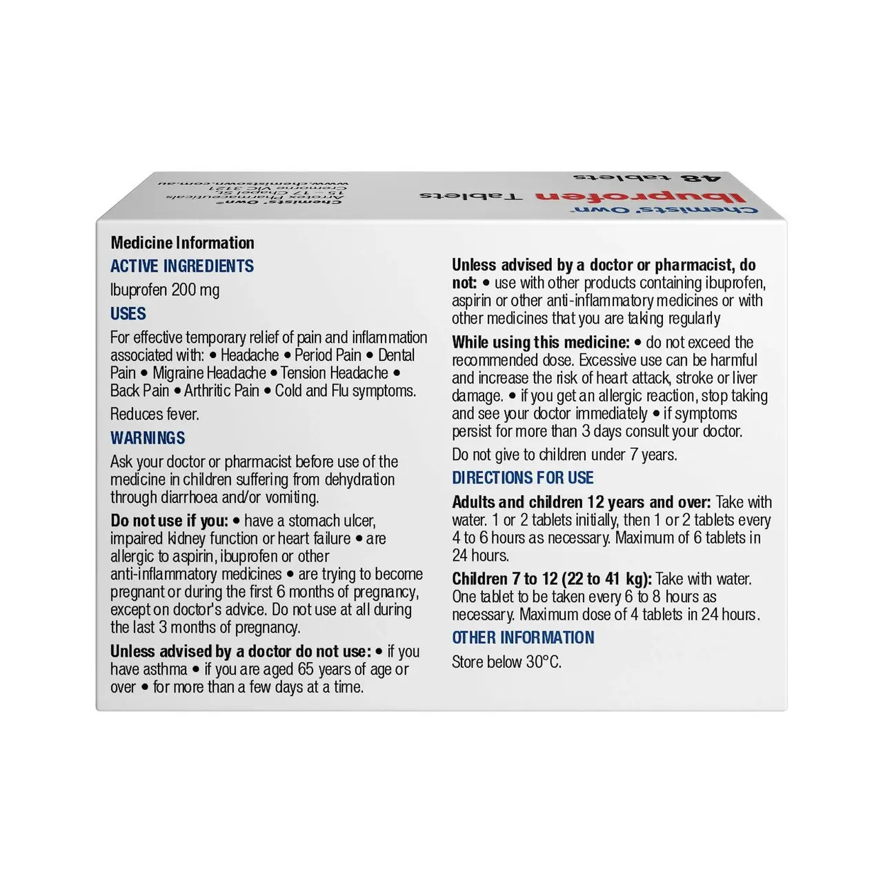 Chemists' Own Ibuprofen Tablets 200mg 48