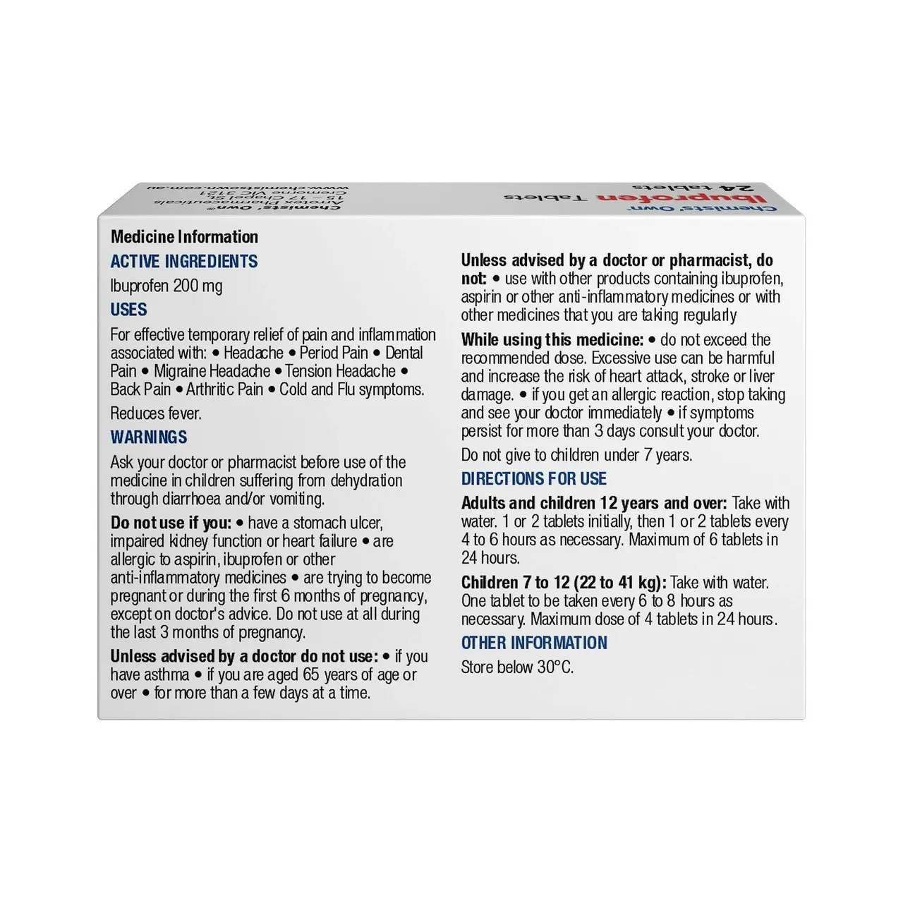 Chemists' Own Ibuprofen Tablets 200mg 24