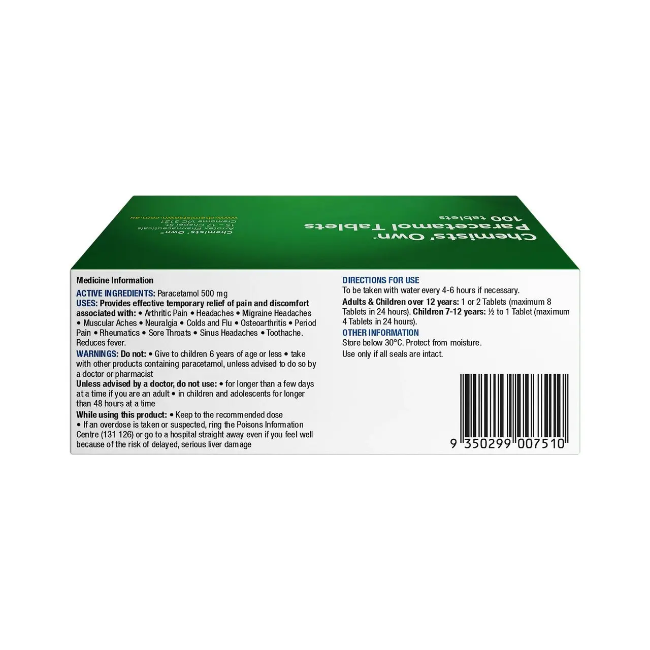 Chemists' Own Paracetamol Tablets 100