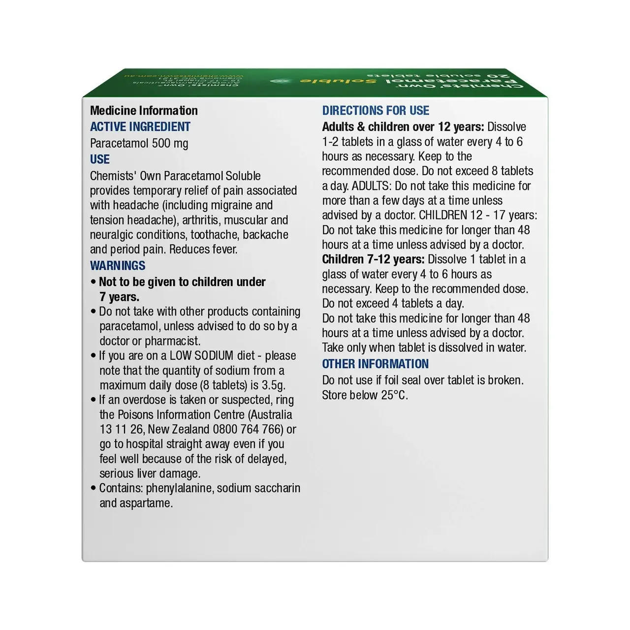 Chemists' Own Paracetamol Soluble Tablets 20