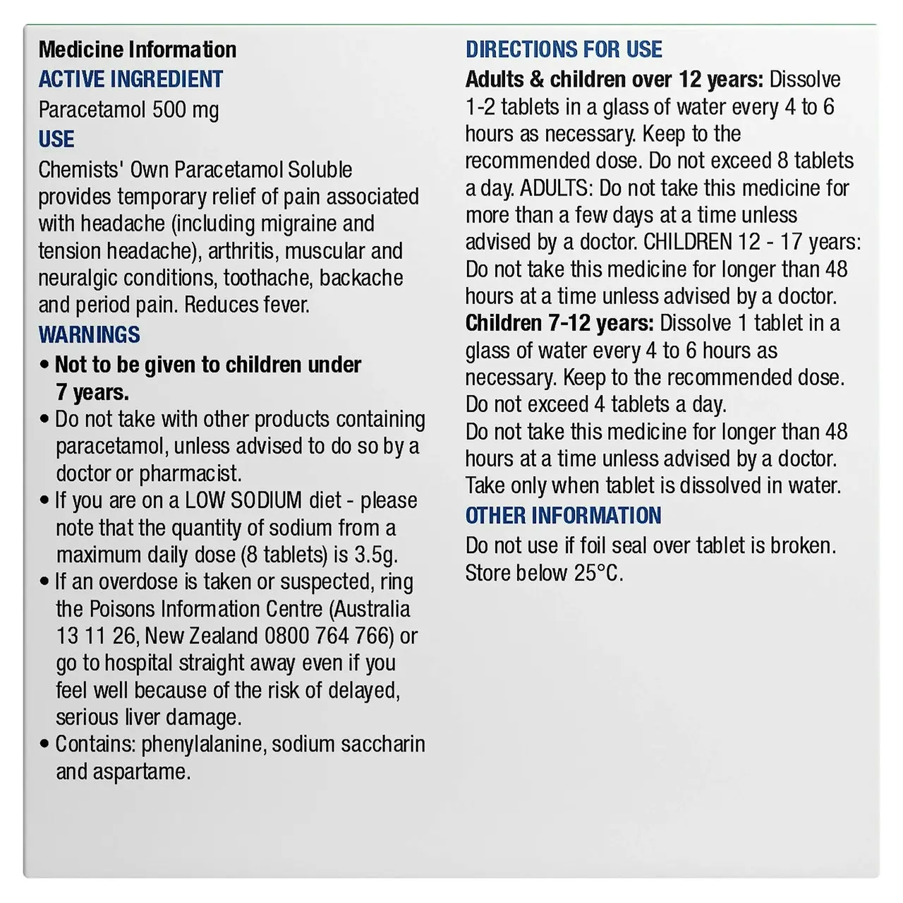 Chemists' Own Paracetamol Soluble Tablets 20