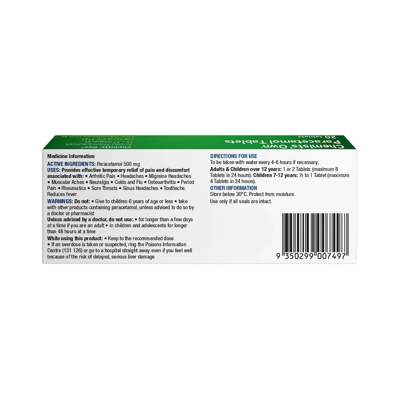 Chemists' Own Paracetamol Tablets 20