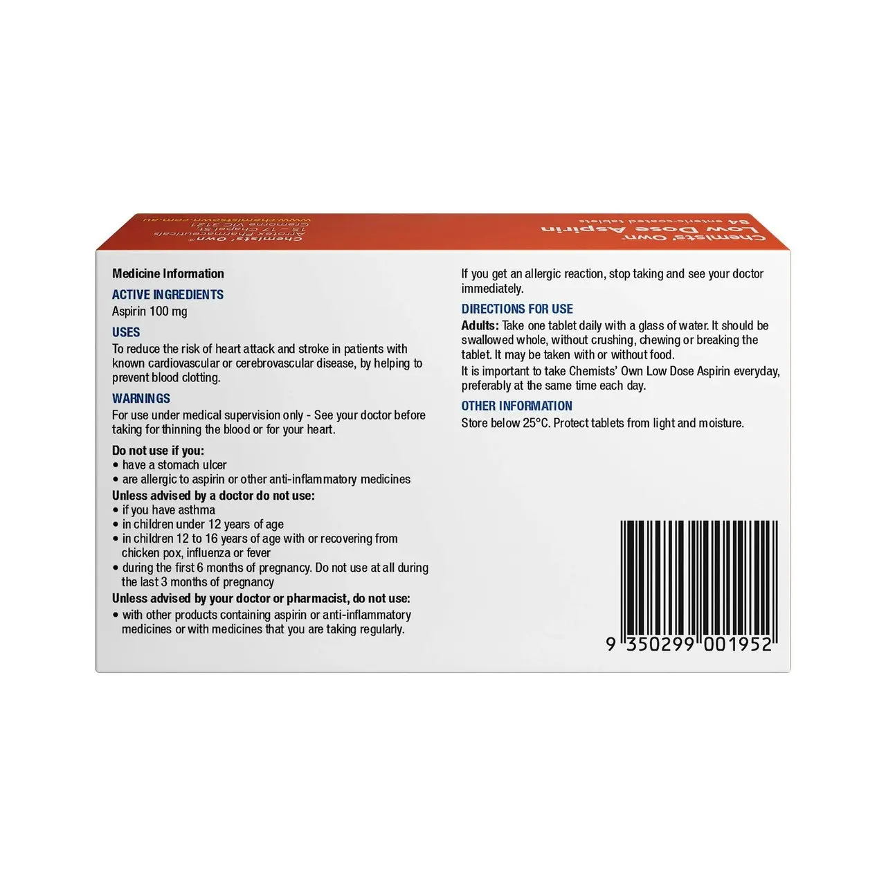 Chemists' Own Low Dose Aspirin Tablets 84