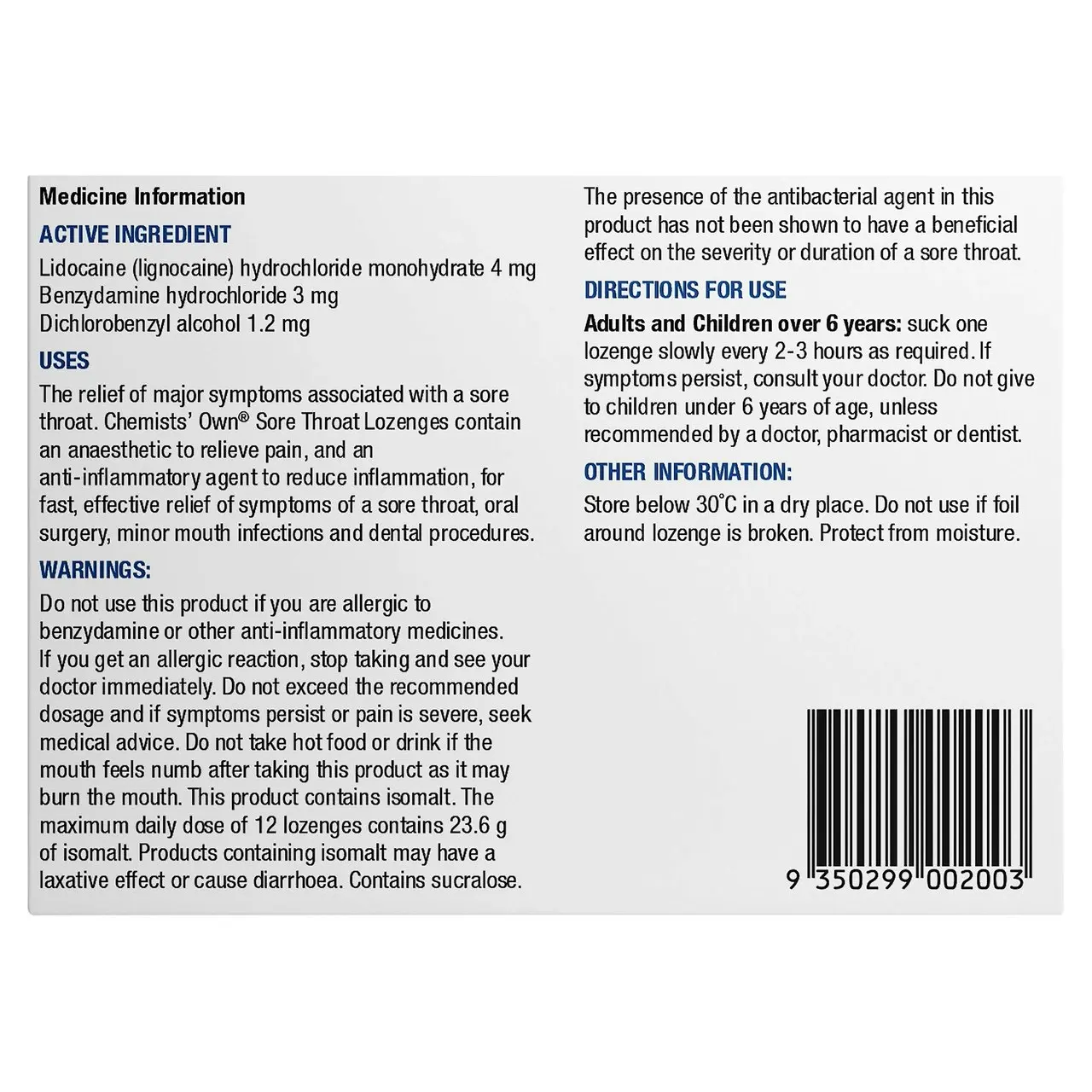 Chemists' Own Sore Throat Lozenges Menthol & Eucalyptus 16