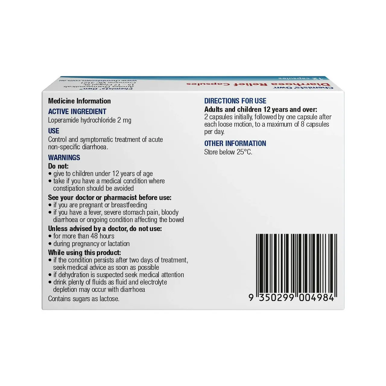 Chemists' Own Diarrhoea Relief Capsules 12