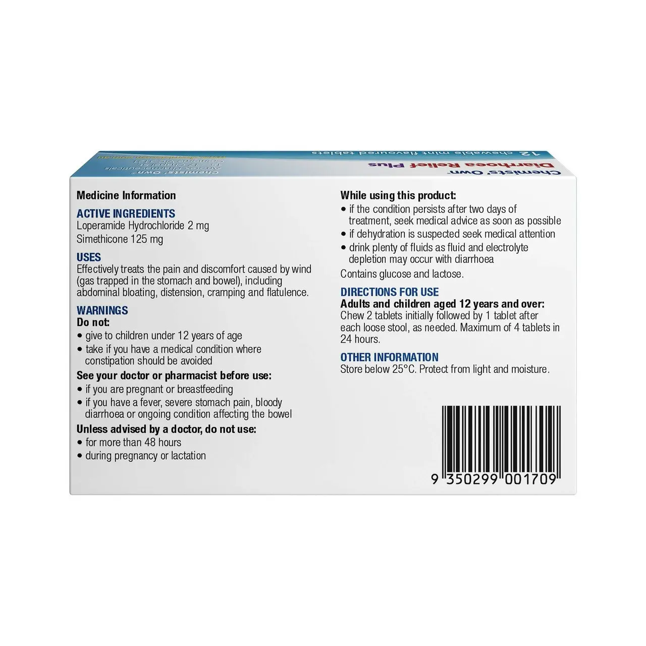 Chemists' Own Diarrhoea Relief Plus Tablets 12