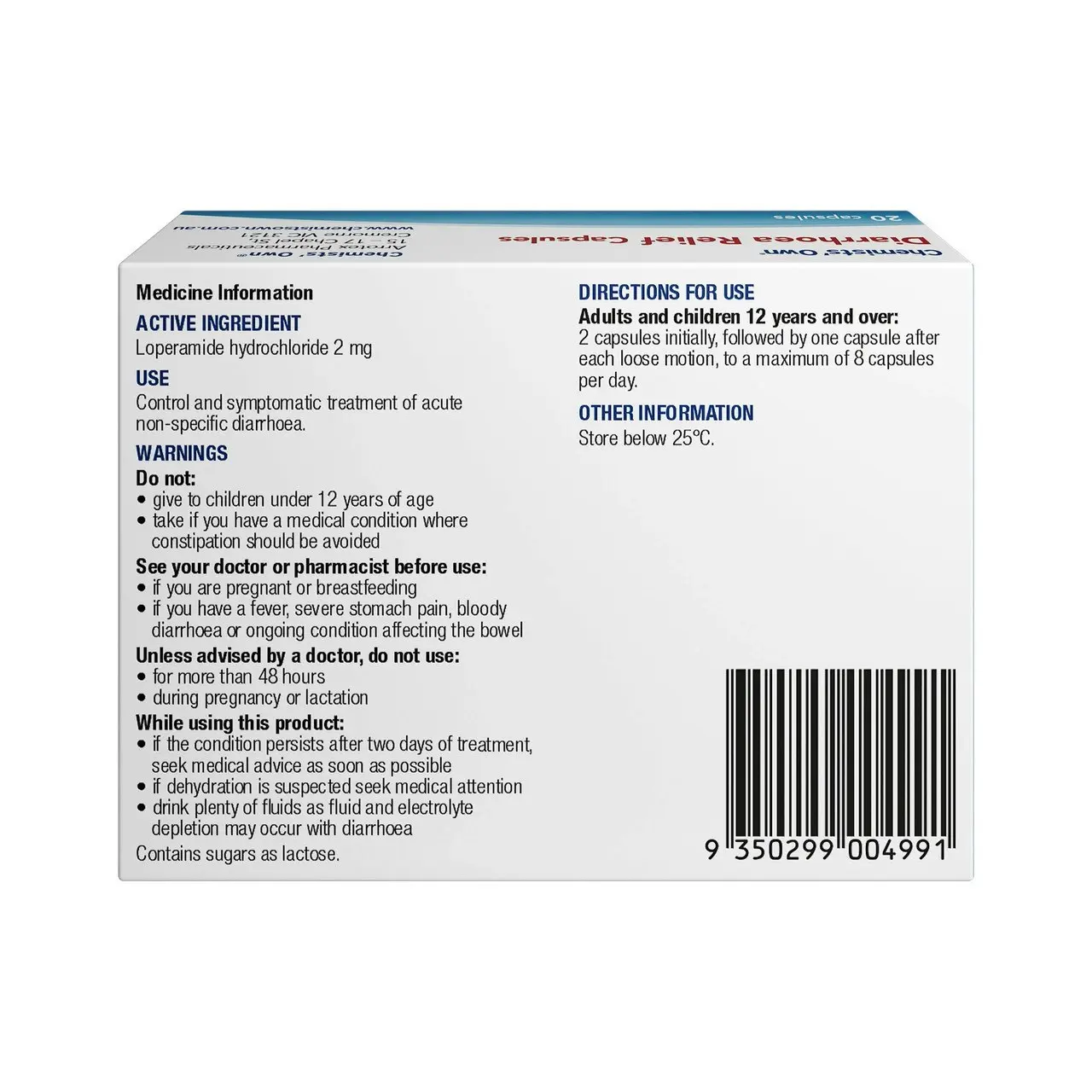 Chemists' Own Diarrhoea Relief Capsules 20