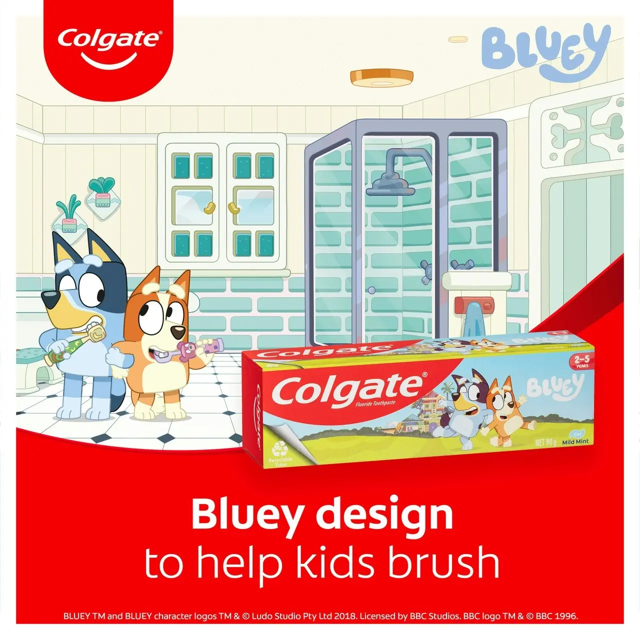 Colgate Kids Junior Bluey Toothpaste, 90g, Children 2 - 5 Years, Mild Mint Gel