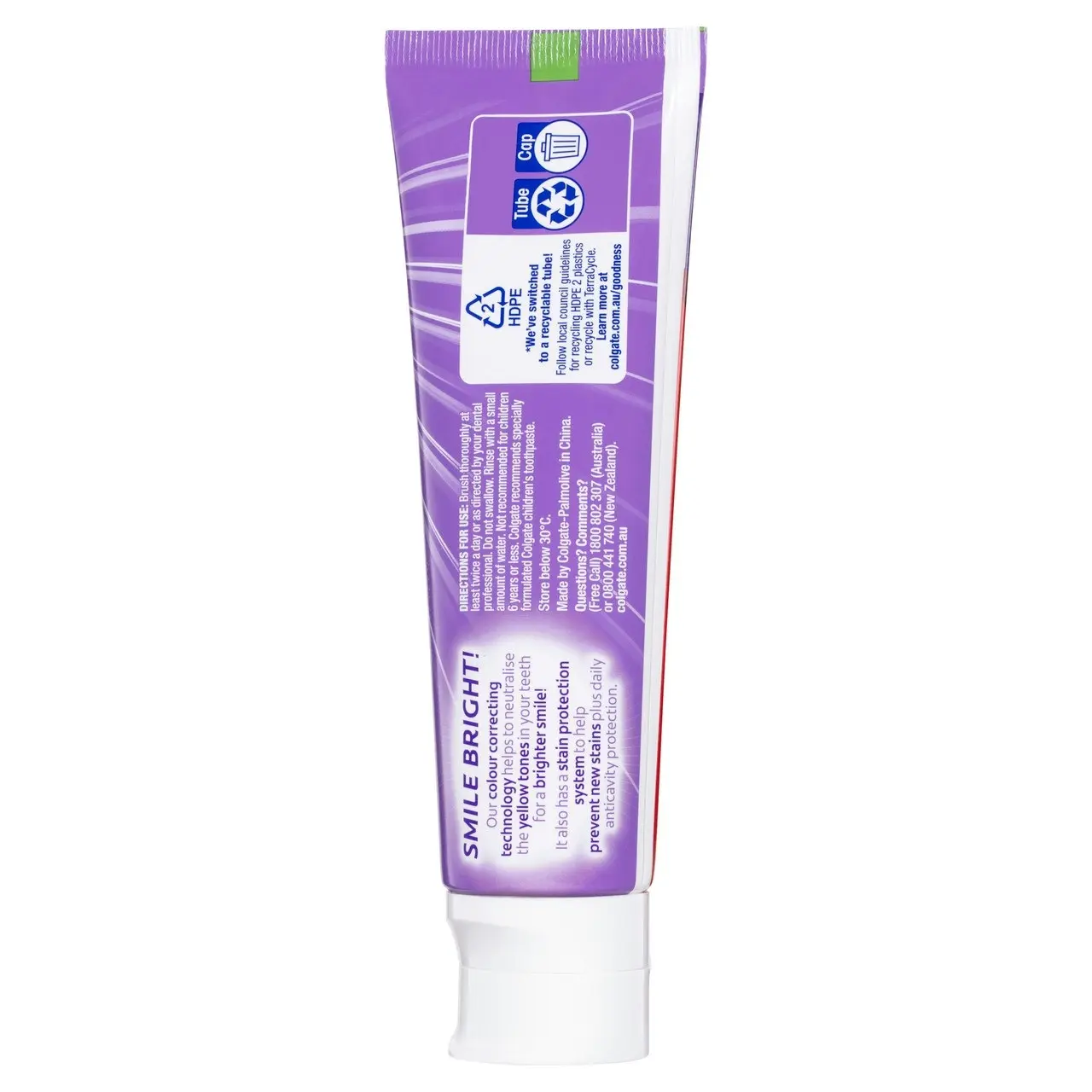 Colgate Advanced Whitening Purple Toothpaste, 120g, Colour Correcting Technology, Stain Protection