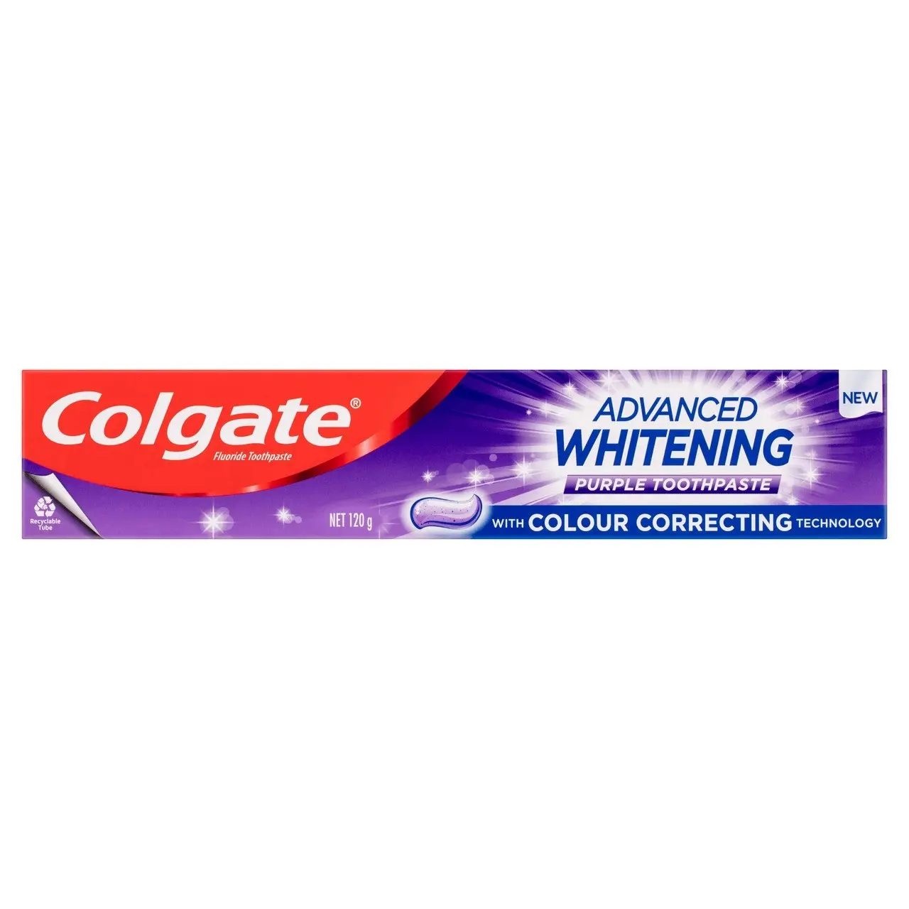 Colgate Advanced Whitening Purple Toothpaste, 120g, Colour Correcting Technology, Stain Protection