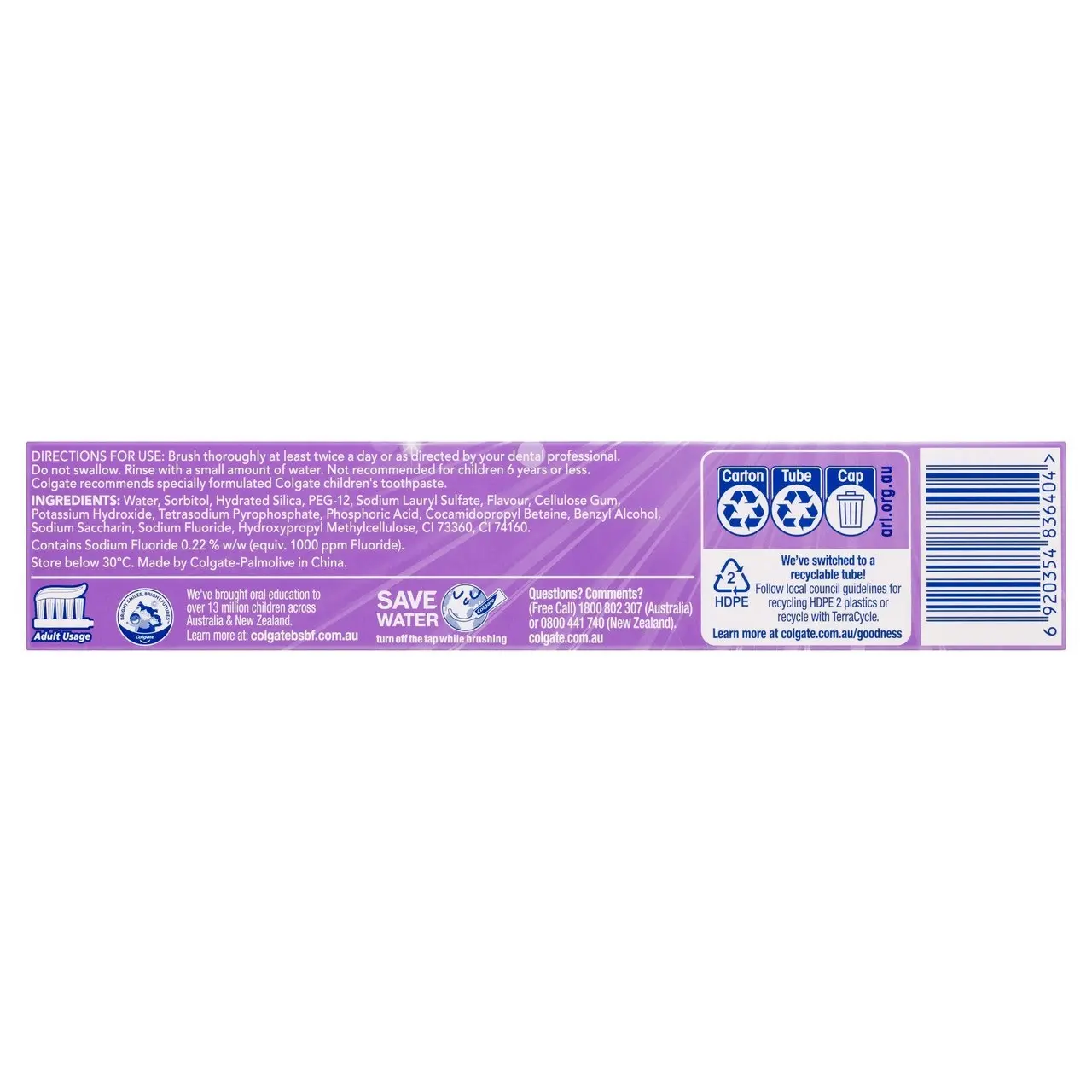 Colgate Advanced Whitening Purple Toothpaste, 120g, Colour Correcting Technology, Stain Protection