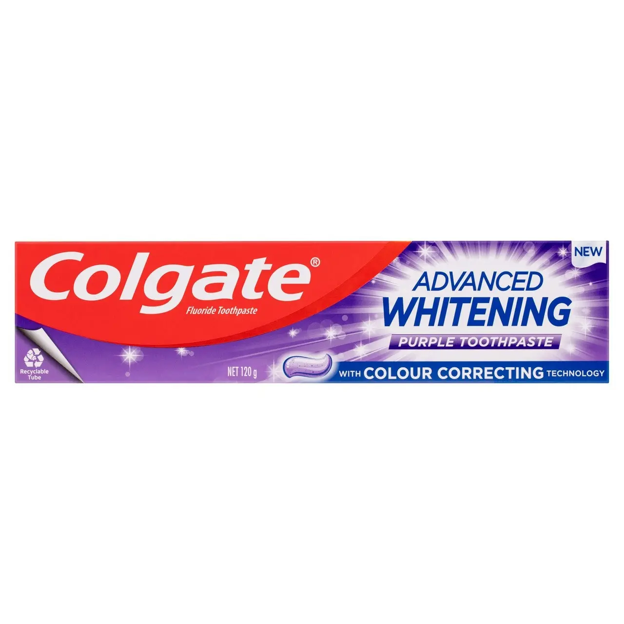 Colgate Advanced Whitening Purple Toothpaste, 120g, Colour Correcting Technology, Stain Protection