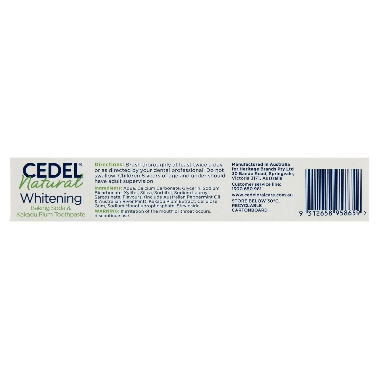 Cedel Whitening Natural Toothpaste with Baking Soda & Kakadu Plum 110g