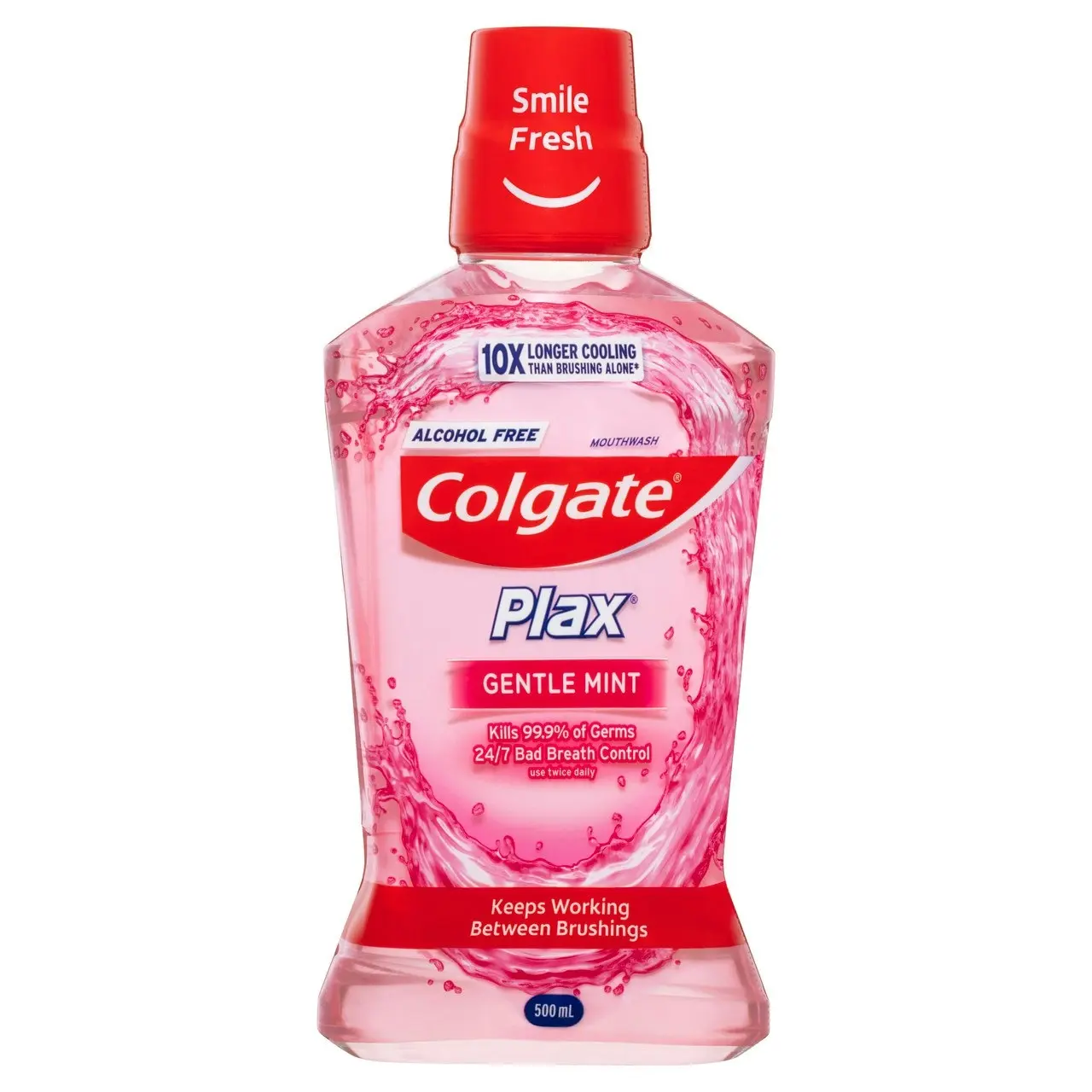 Colgate Plax Antibacterial Mouthwash 500mL, Gentle Mint, Alcohol Free, Bad Breath Control