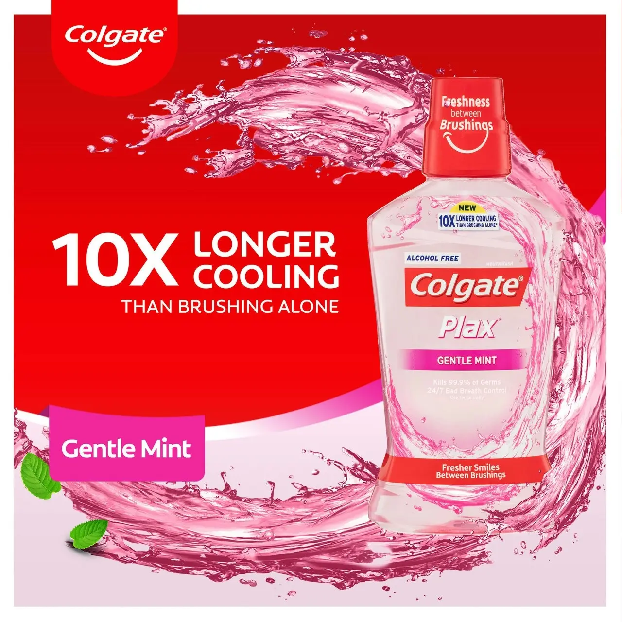 Colgate Plax Antibacterial Mouthwash 500mL, Gentle Mint, Alcohol Free, Bad Breath Control