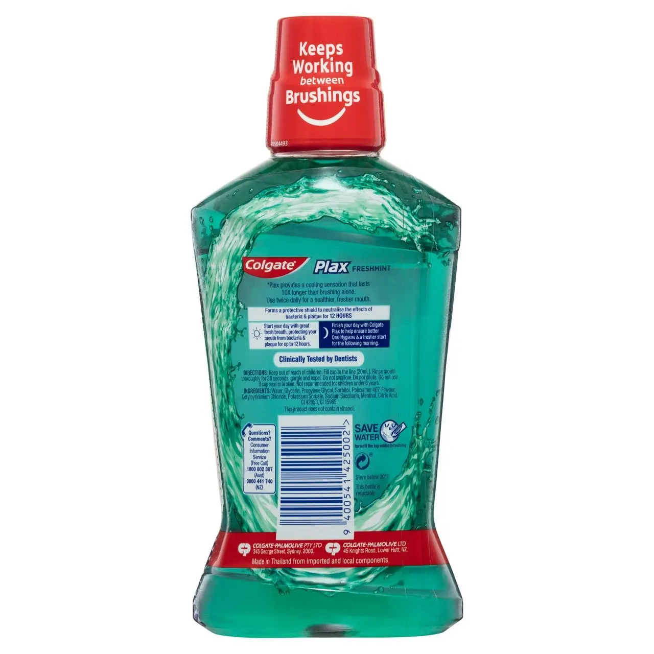 Colgate Plax Antibacterial Mouthwash 500mL, Alcohol Free, Freshmint, Bad Breath Control