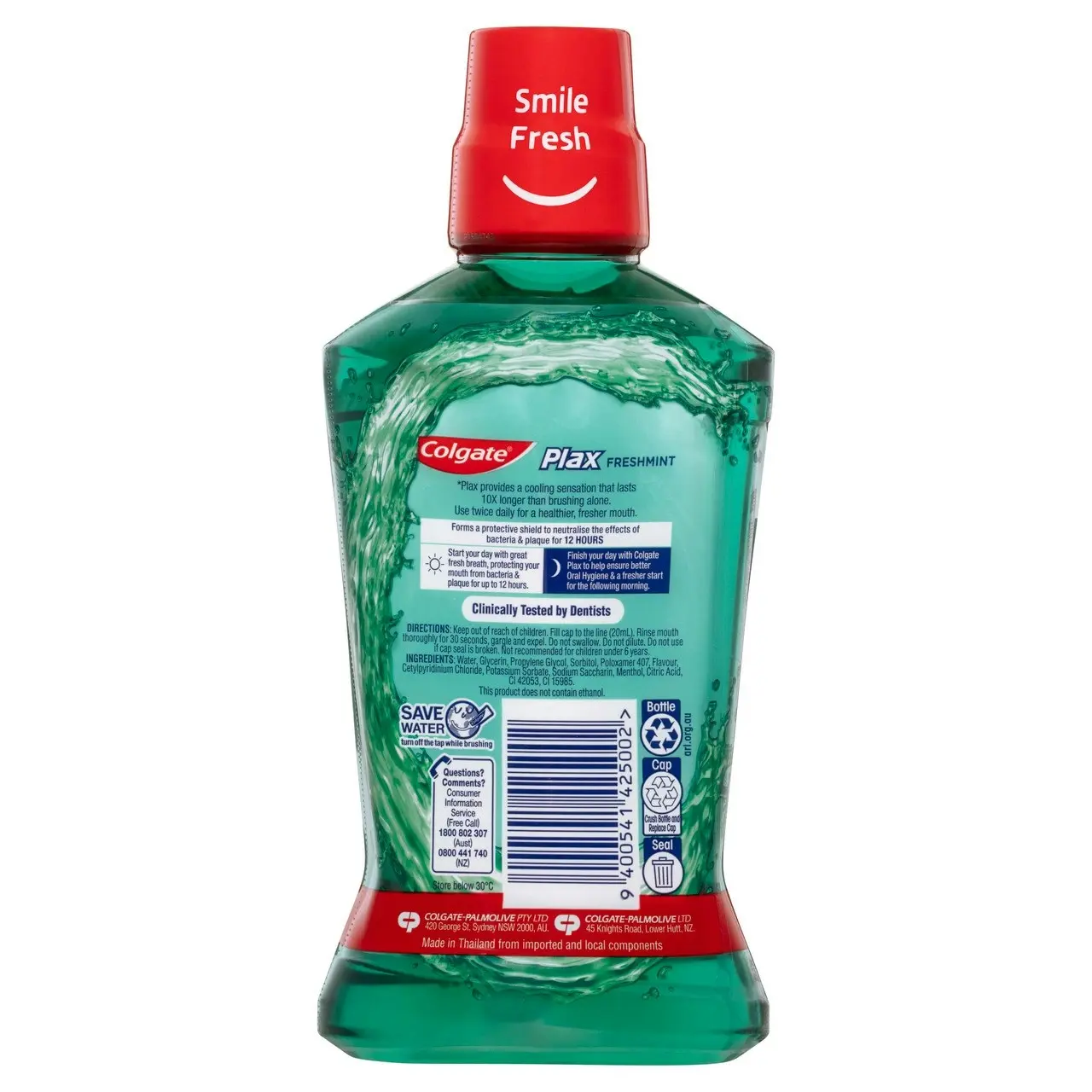 Colgate Plax Antibacterial Mouthwash 500mL, Alcohol Free, Freshmint, Bad Breath Control