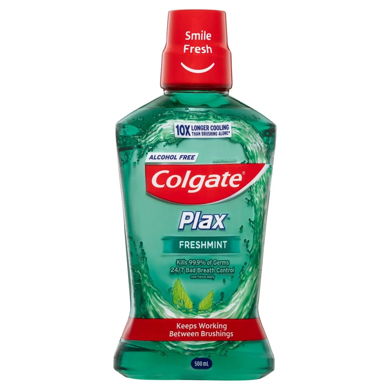 Colgate Plax Antibacterial Mouthwash 500mL, Alcohol Free, Freshmint, Bad Breath Control