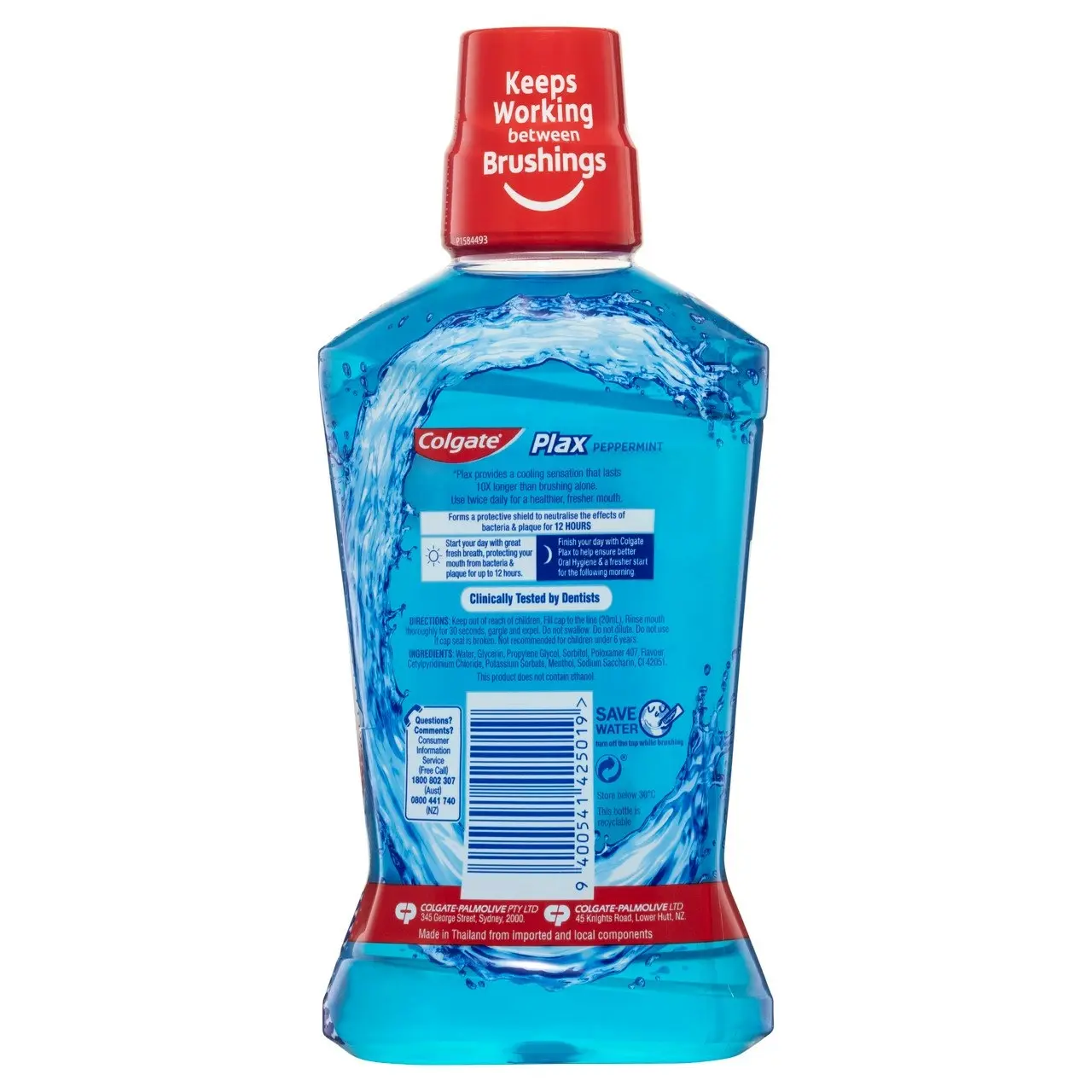 Colgate Plax Antibacterial Mouthwash 500mL, Peppermint, Alcohol Free, Bad Breath Control