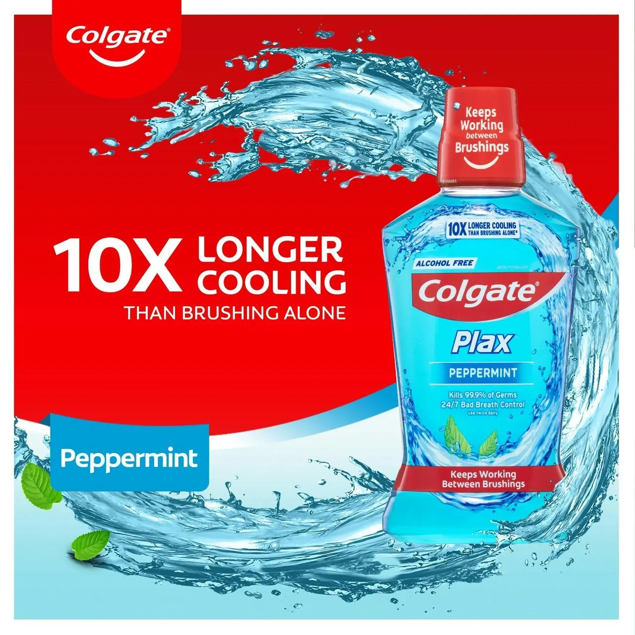 Colgate Plax Antibacterial Mouthwash 500mL, Peppermint, Alcohol Free, Bad Breath Control