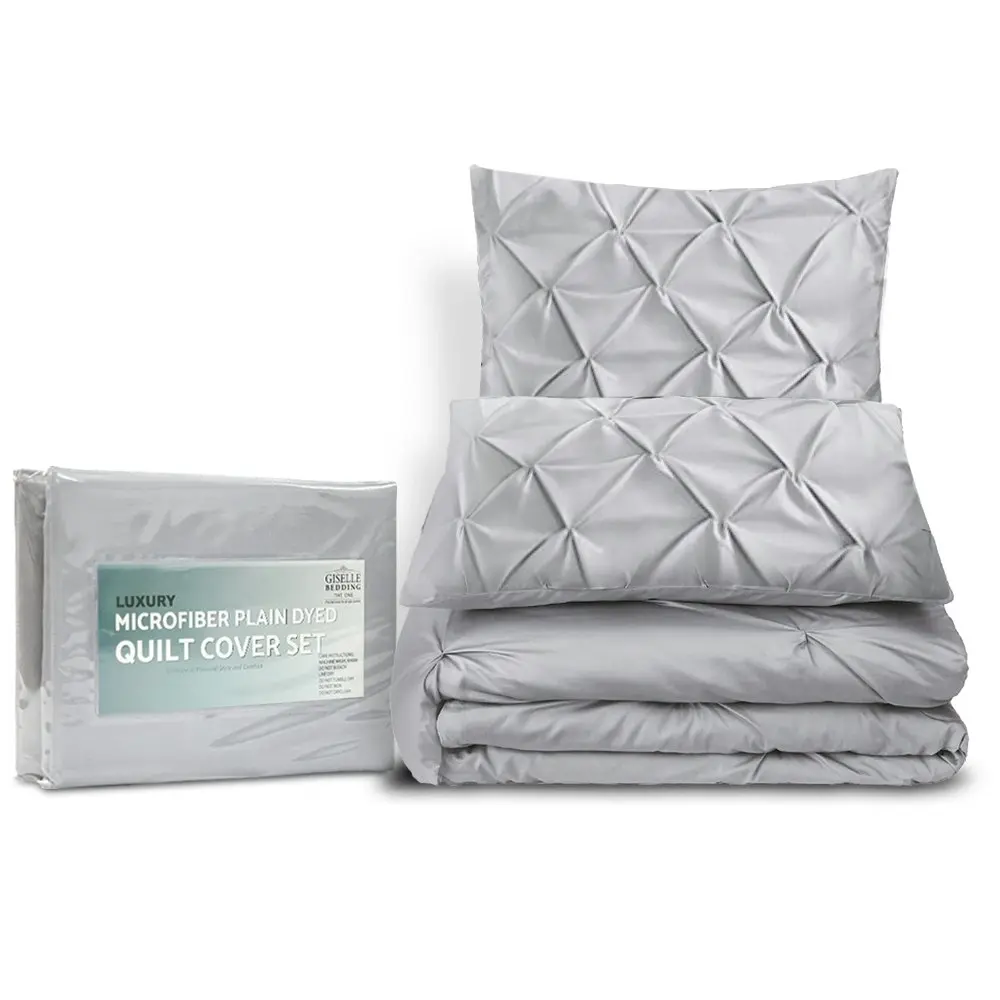 Giselle Bedding Quilt Cover Set Diamond Pinch Grey King