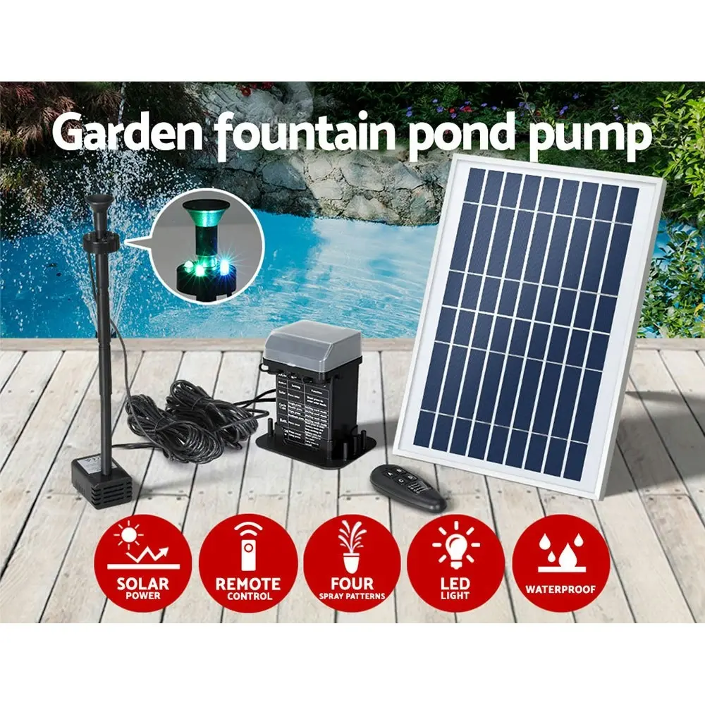 Gardeon Solar Pond Pump Submersible Fountain with Battery Kit LED Lights 5.2FT