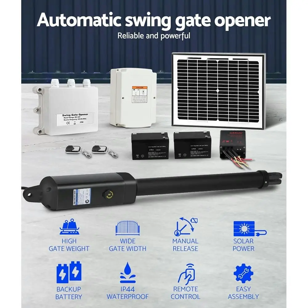 LockMaster Single Swing Gate Opener 600KG 10W Solar Panel