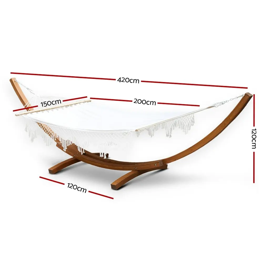 Gardeon Hammock Bed Outdoor Camping Garden Tassel Timber Hammock White