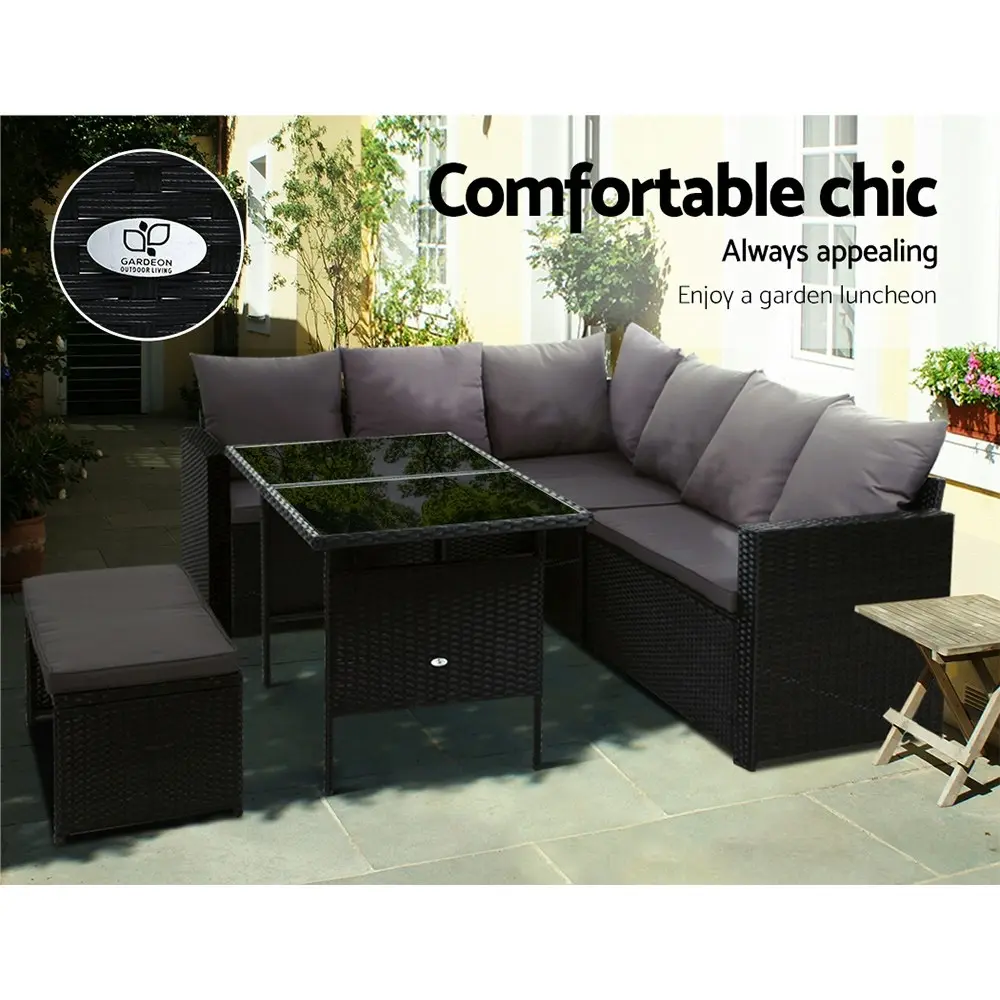 Gardeon Outdoor Dining Set Sofa Lounge Setting Chairs Table Bench Black Cover