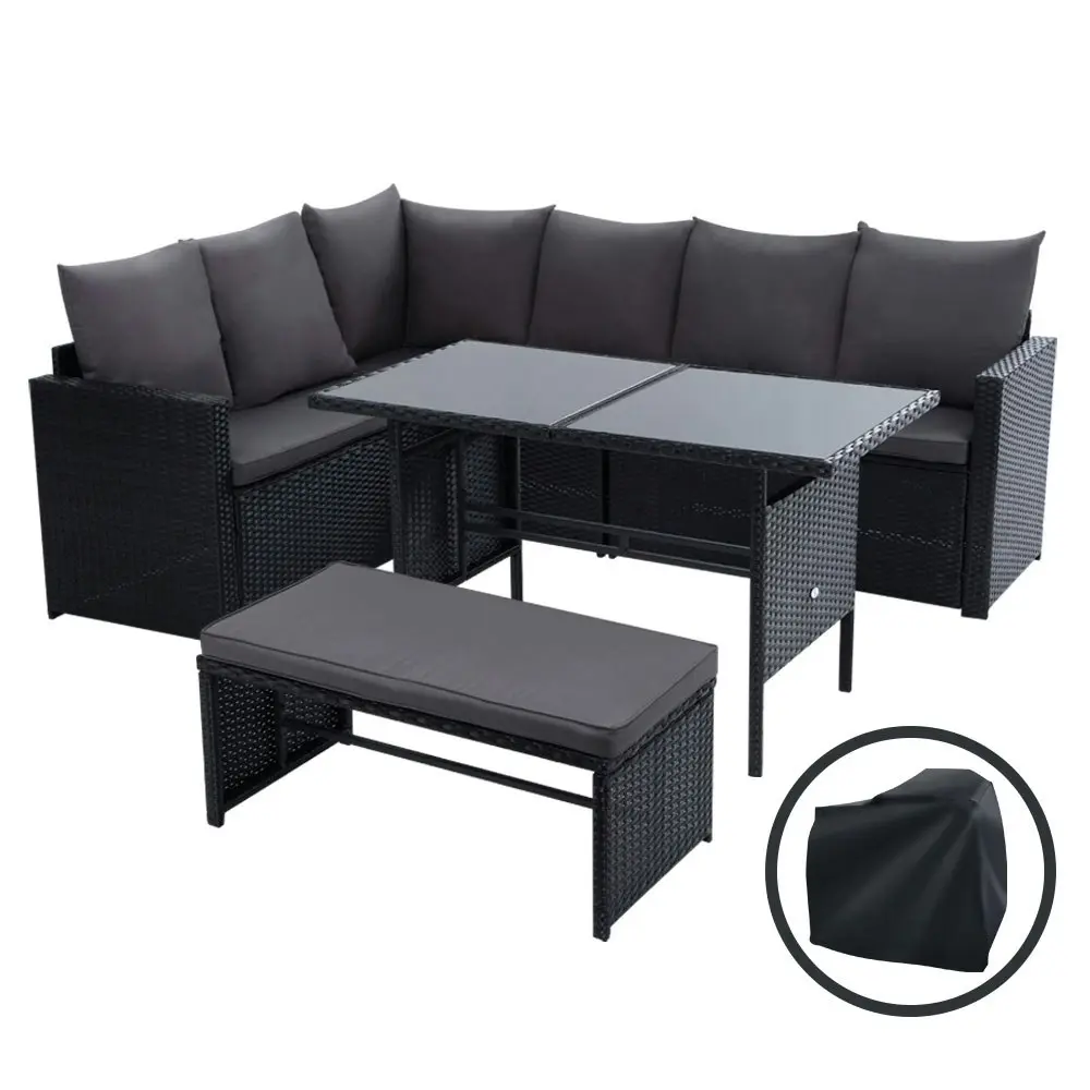 Gardeon Outdoor Dining Set Sofa Lounge Setting Chairs Table Bench Black Cover