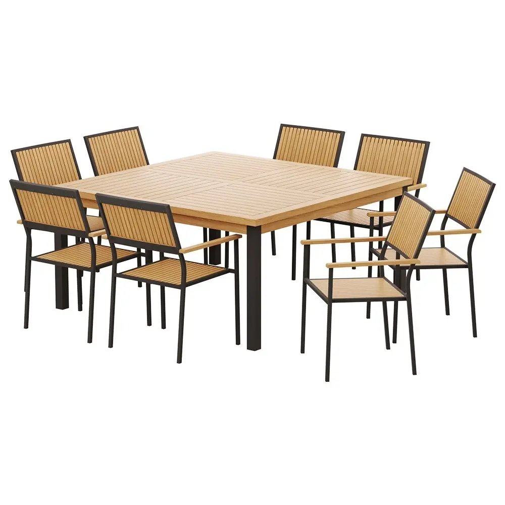 Gardeon Outdoor Dining Set 9 Piece Wooden Table Chairs Setting