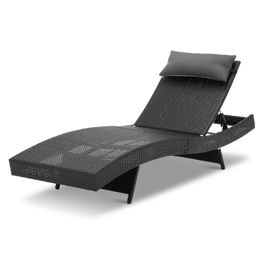 Gardeon Sun Lounge Wicker Lounger Outdoor Furniture Beach Chair Garden Adjustable Black