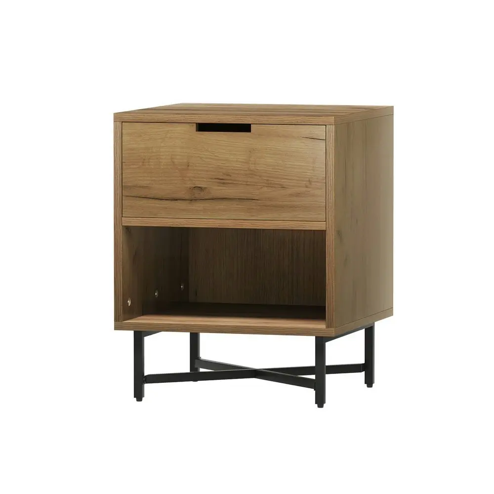 Artiss Bedside Table 1 Drawer with Shelf - KRAVU Oak