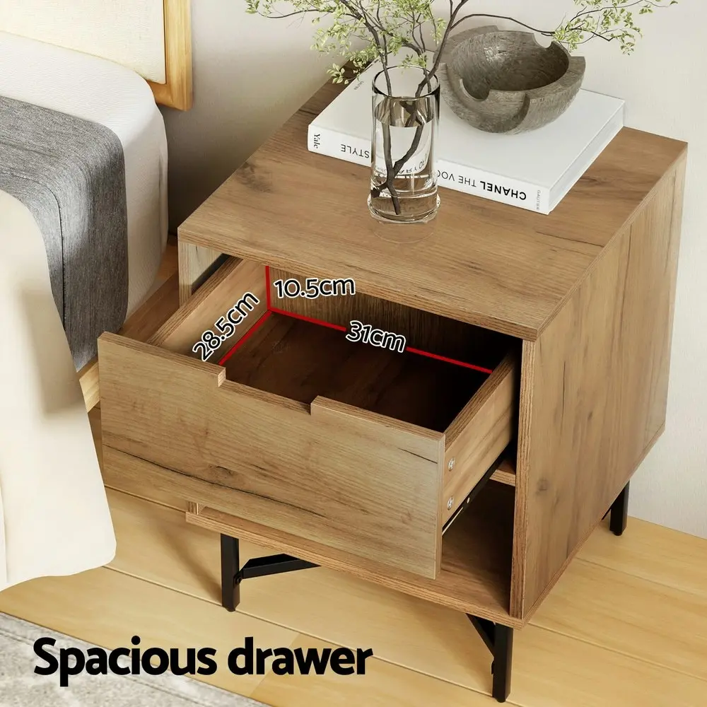 Artiss Bedside Table 1 Drawer with Shelf - KRAVU Oak