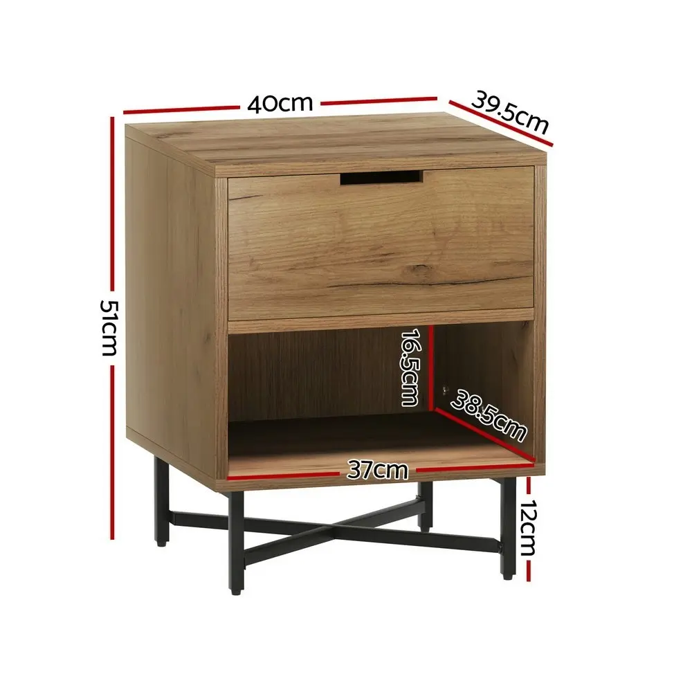 Artiss Bedside Table 1 Drawer with Shelf - KRAVU Oak