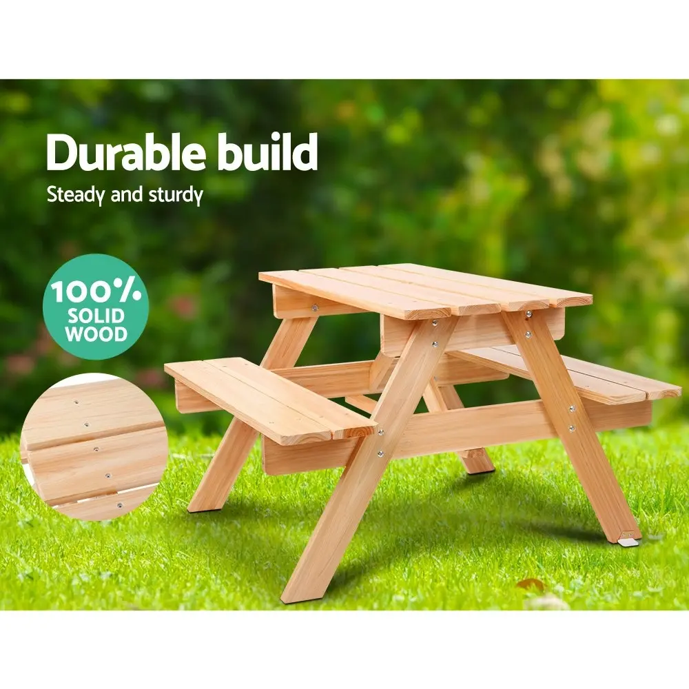 Keezi Kids Outdoor Table and Chairs Wooden Picnic Bench Set Umbrella