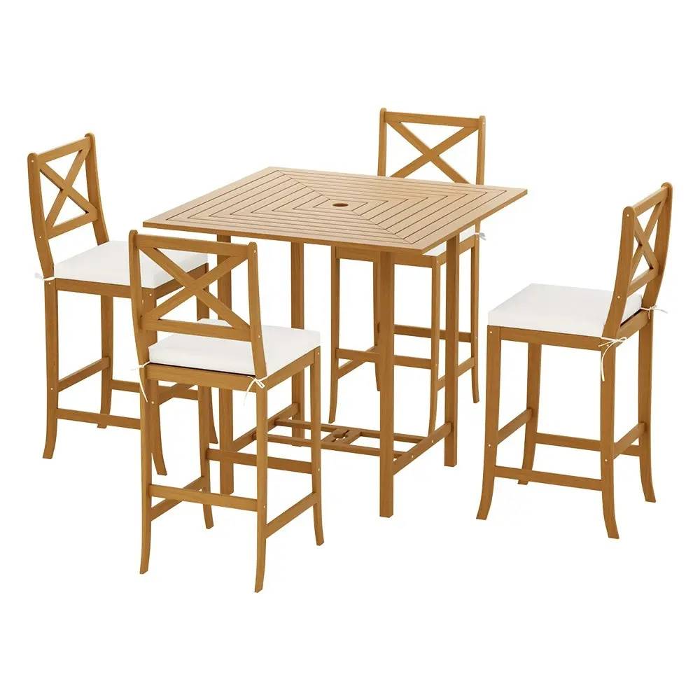 Gardeon 5-Piece Outdoor Bar Set Acacia Wood Bistro Patio Table Stools