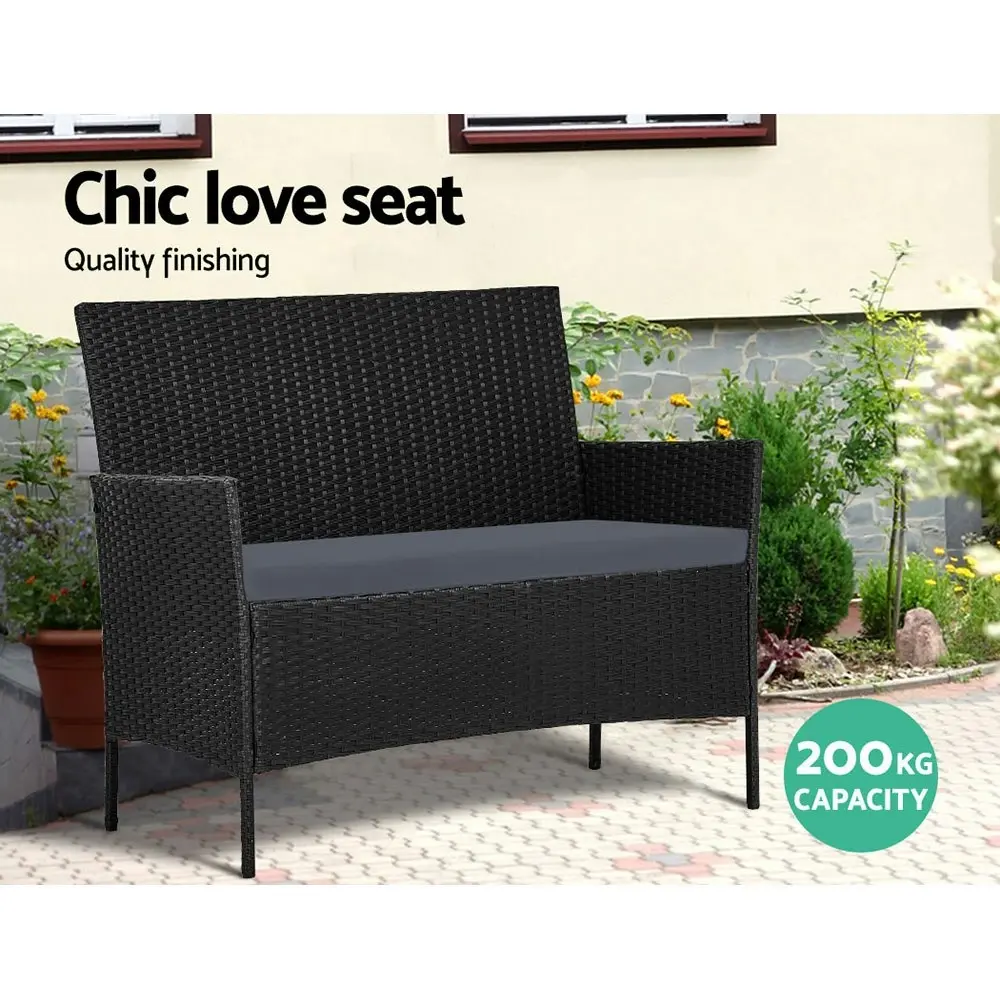 Gardeon 4 Seater Outdoor Sofa Set with Storage Cover Wicker Table Chair Black