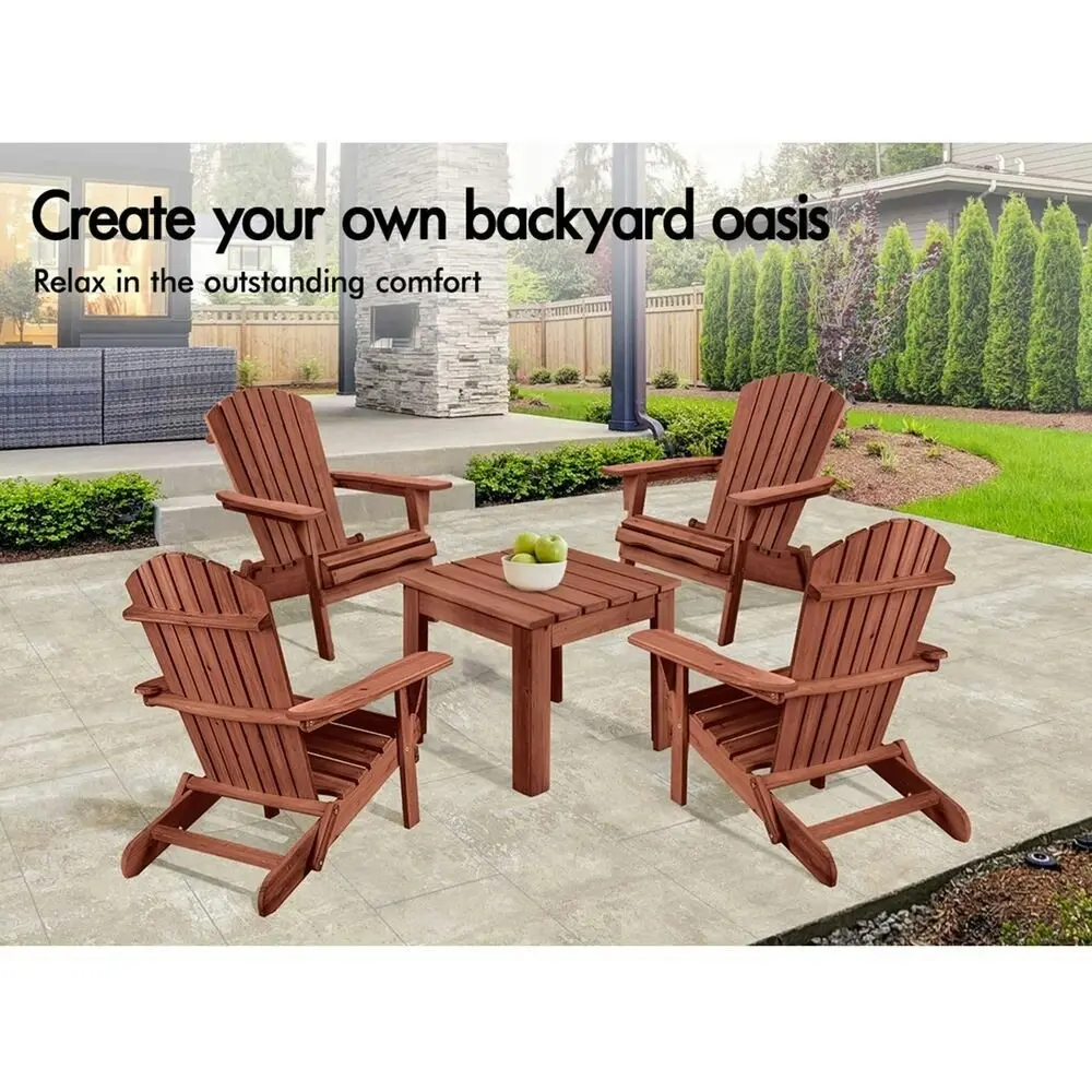 Alfordson Adirondack Chair Table 2PCS Set Wooden Outdoor Furniture Beach Brown