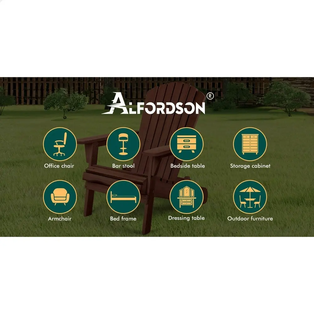 Alfordson Adirondack Chair Table 2PCS Set Wooden Outdoor Furniture Beach Brown