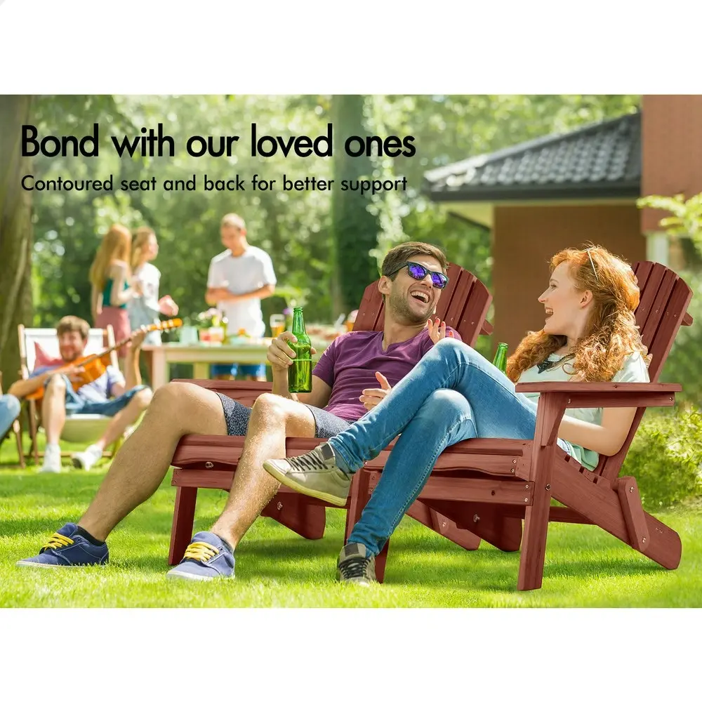 Alfordson Adirondack Chair Table 2PCS Set Wooden Outdoor Furniture Beach Brown