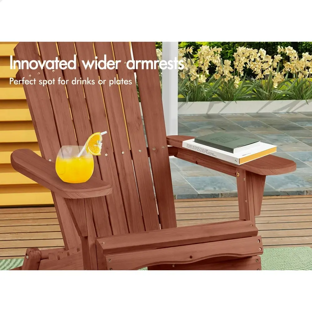 Alfordson Adirondack Chair Table 2PCS Set Wooden Outdoor Furniture Beach Brown