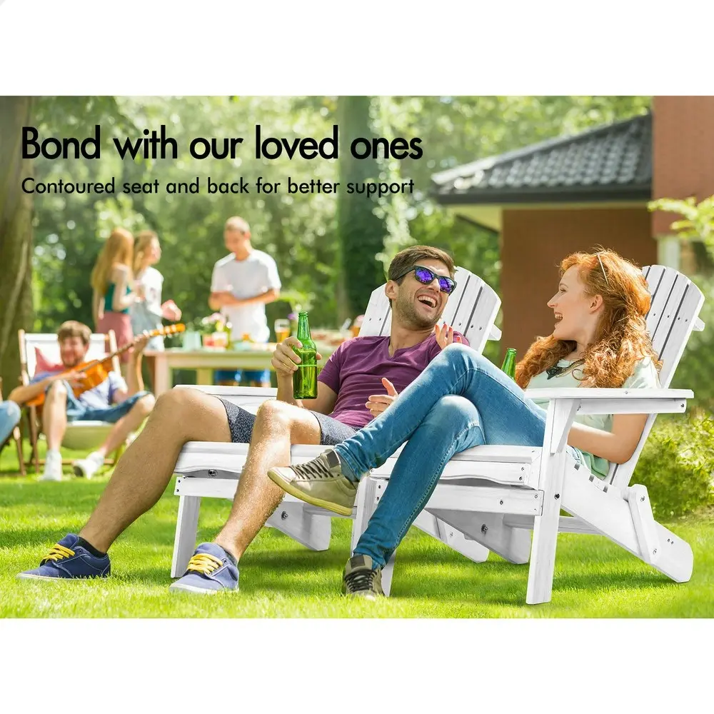 Alfordson Adirondack Chair Table 2PCS Set Wooden Outdoor Furniture Beach White