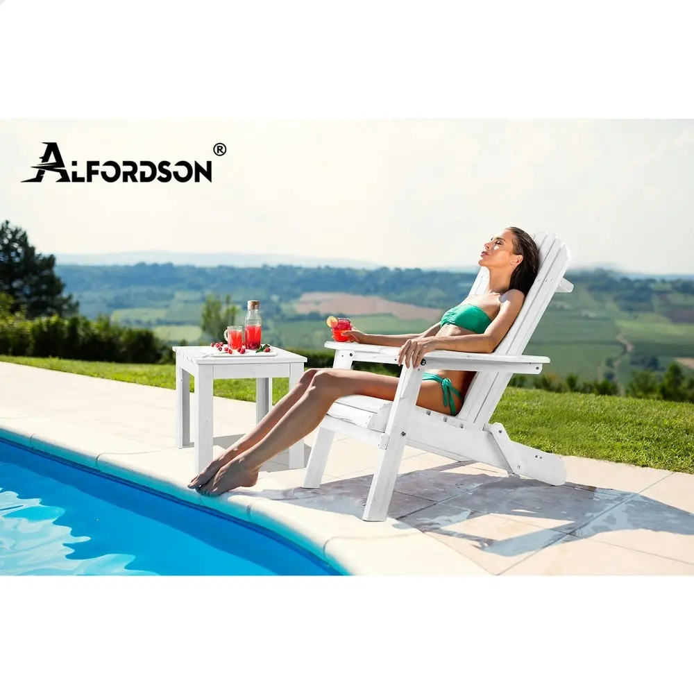 Alfordson Adirondack Chair Table 2PCS Set Wooden Outdoor Furniture Beach White