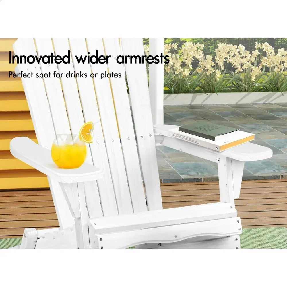 Alfordson Adirondack Chair Table 2PCS Set Wooden Outdoor Furniture Beach White